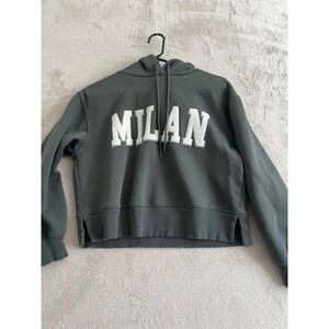 Lou & Grey Milan Cropped Hoodie Sage Green Sweatshirt Size Small Pullover  Layer